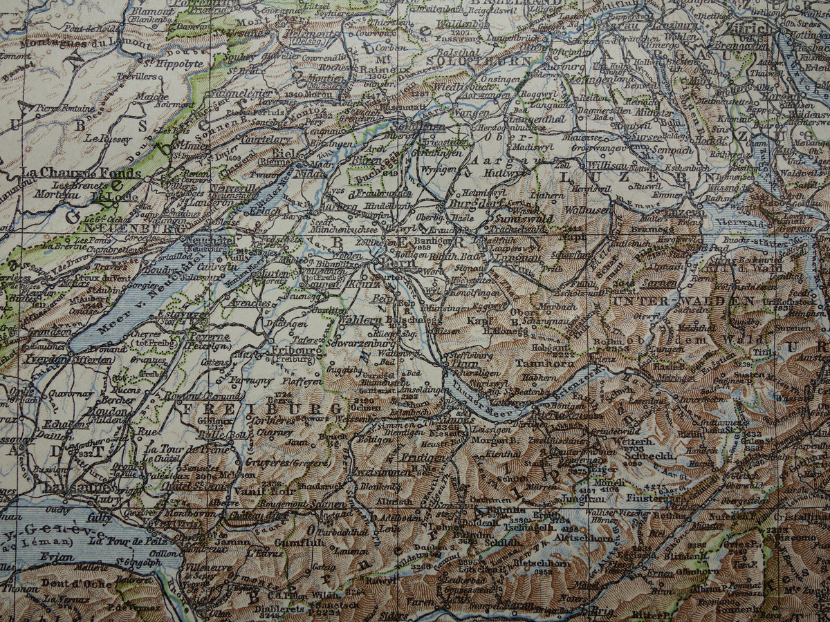 Oude kaart van Zwitserland uit 1922 originele Nederlandse vintage landkaart