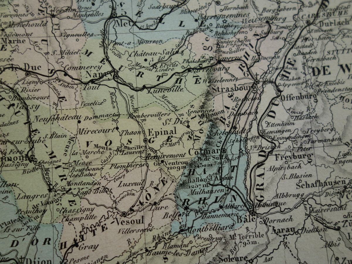 FRANKRIJK Grote antieke kaart departementen in Frankrijk 1858 originele oude landkaart