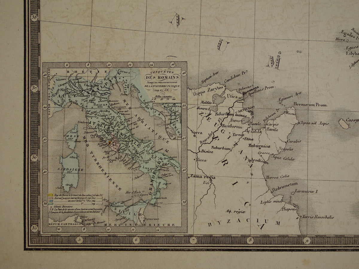ITALY large old French map of Italy in classical antiquity from 1875 original antique hand-colored map