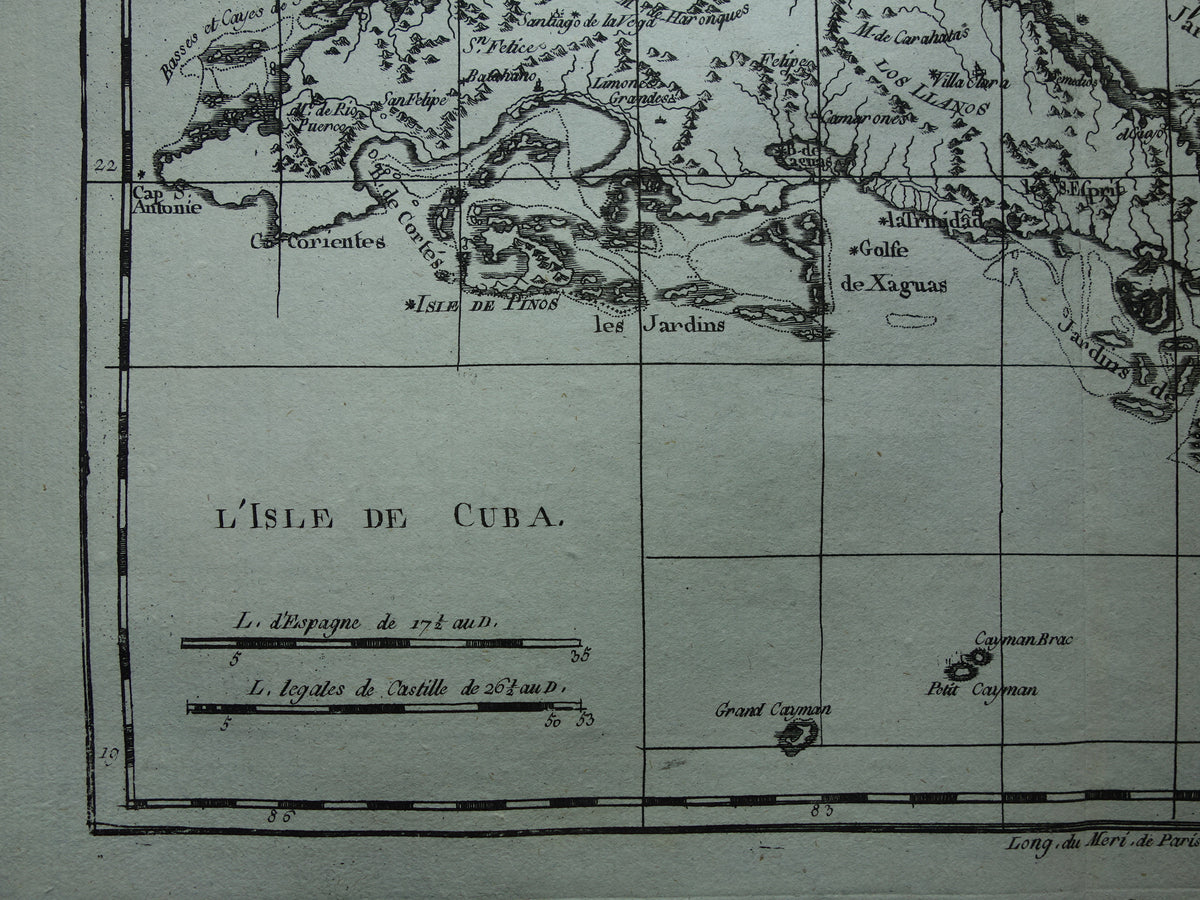 CUBA Oude landkaart van Cuba Originele vintage Franse Bonne kaart