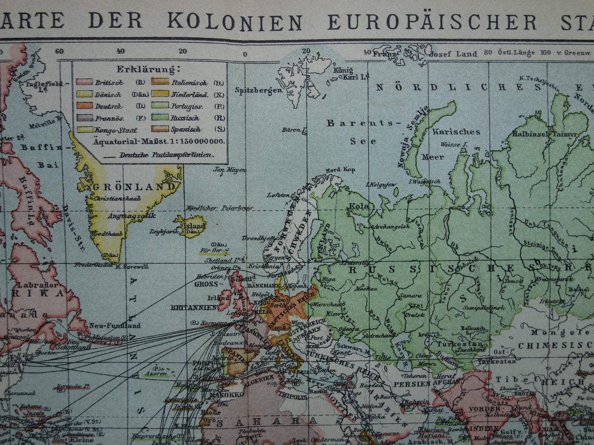 Old world map of Colonies Colonies 1902 original antique German map colonial possessions with date