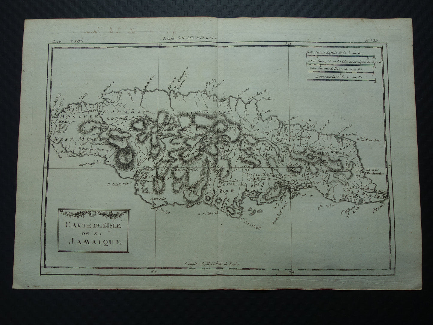 JAMAICA Old map of Jamaica Original vintage French Bonne map from 1784