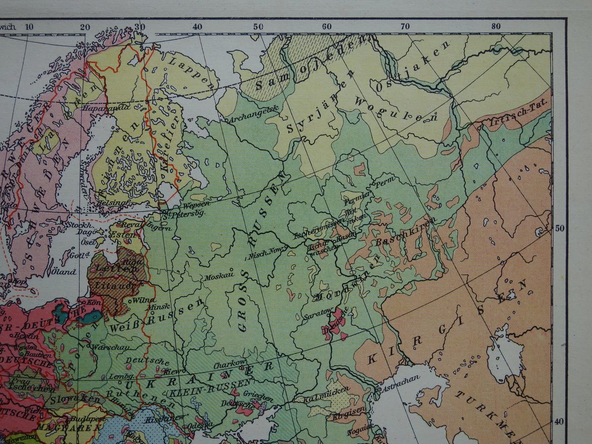 Oude kaart van Europa - kleine etnologische en linguïstische landkaart Europa - vintage kaarten