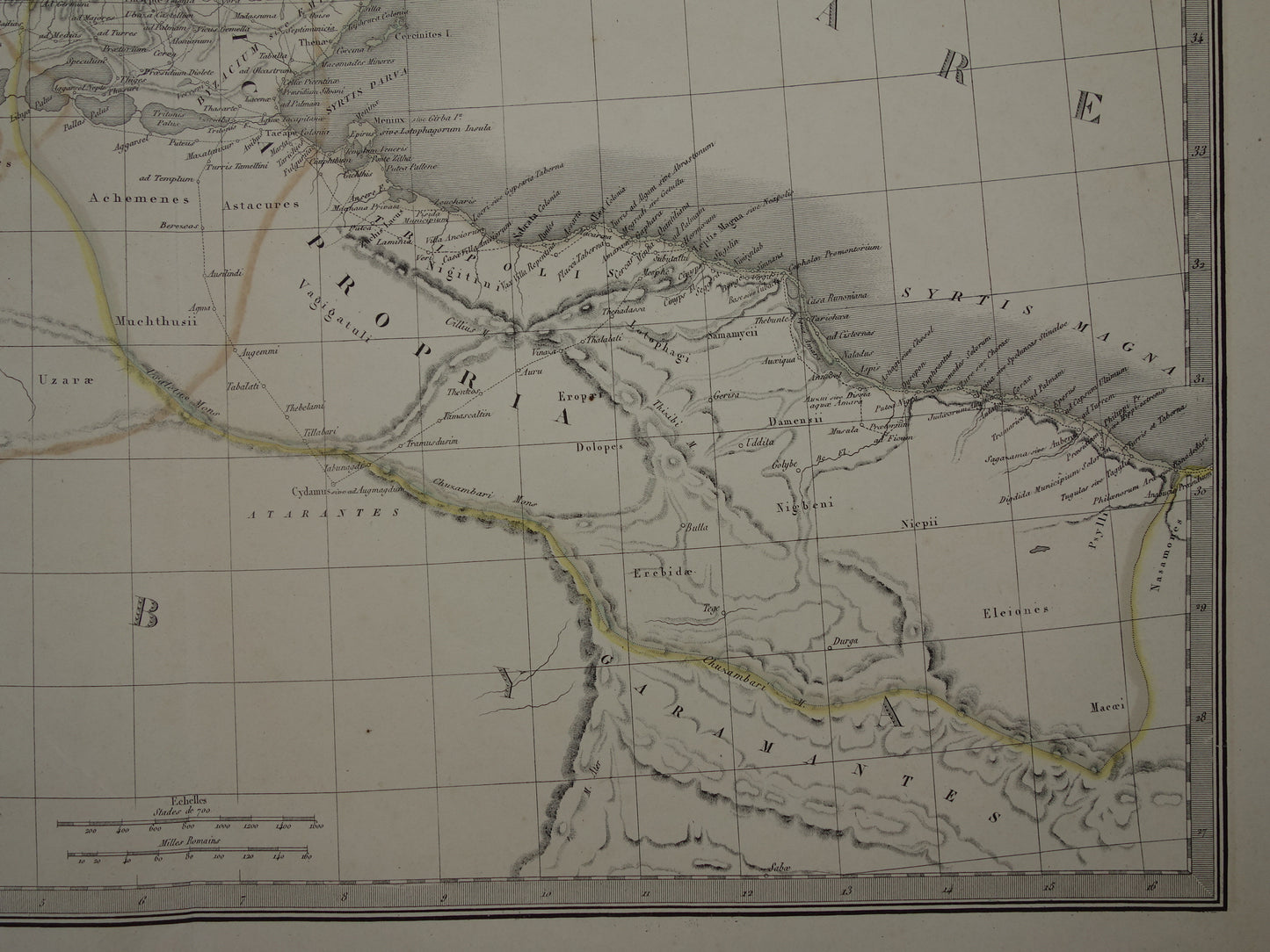 Oude kaart van Noord-Afrika in de klassieke oudheid uit 1851 originele antieke Franse handgekleurde landkaart Carthago Mauretanië Numidië Tunesië met jaartal
