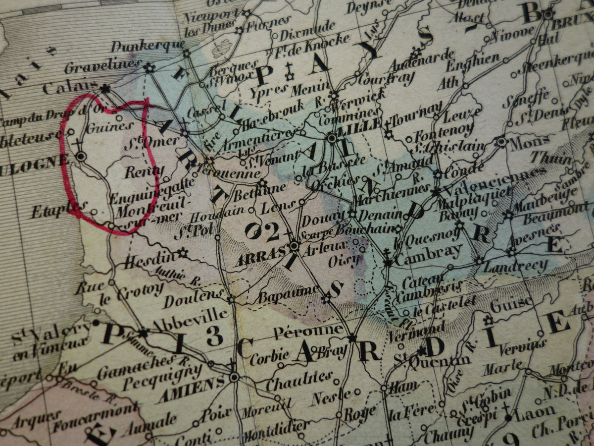 FRANCE Antique map of provinces in France from 1858 original large old hand-colored French map