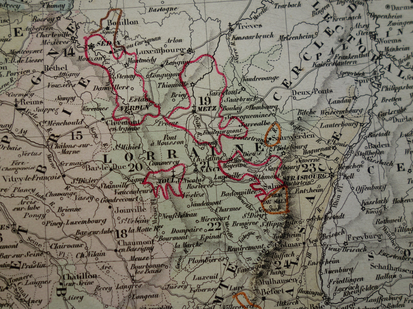 FRANCE Antique map of provinces in France from 1858 original large old hand-colored French map