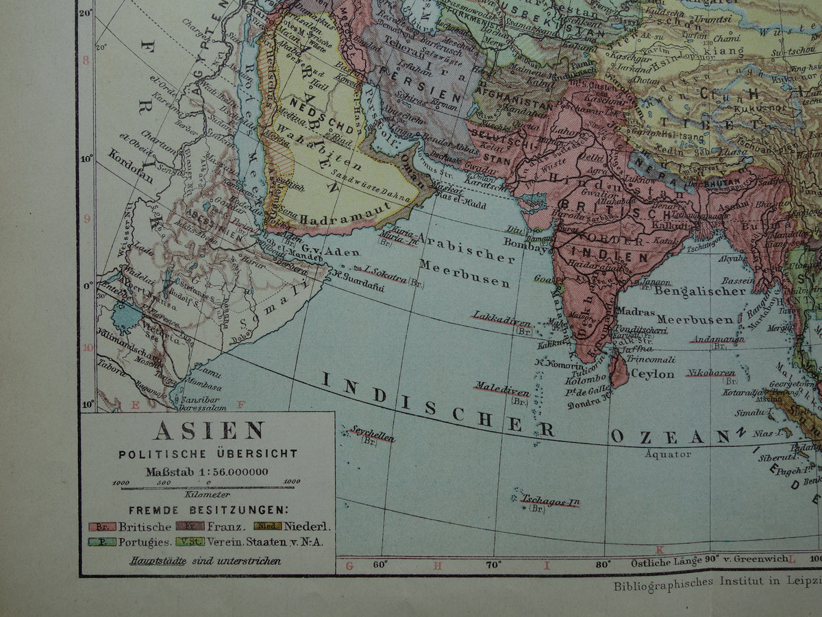 ASIA old map Set of 2 original vintage maps 1926 Political and Physical map continent