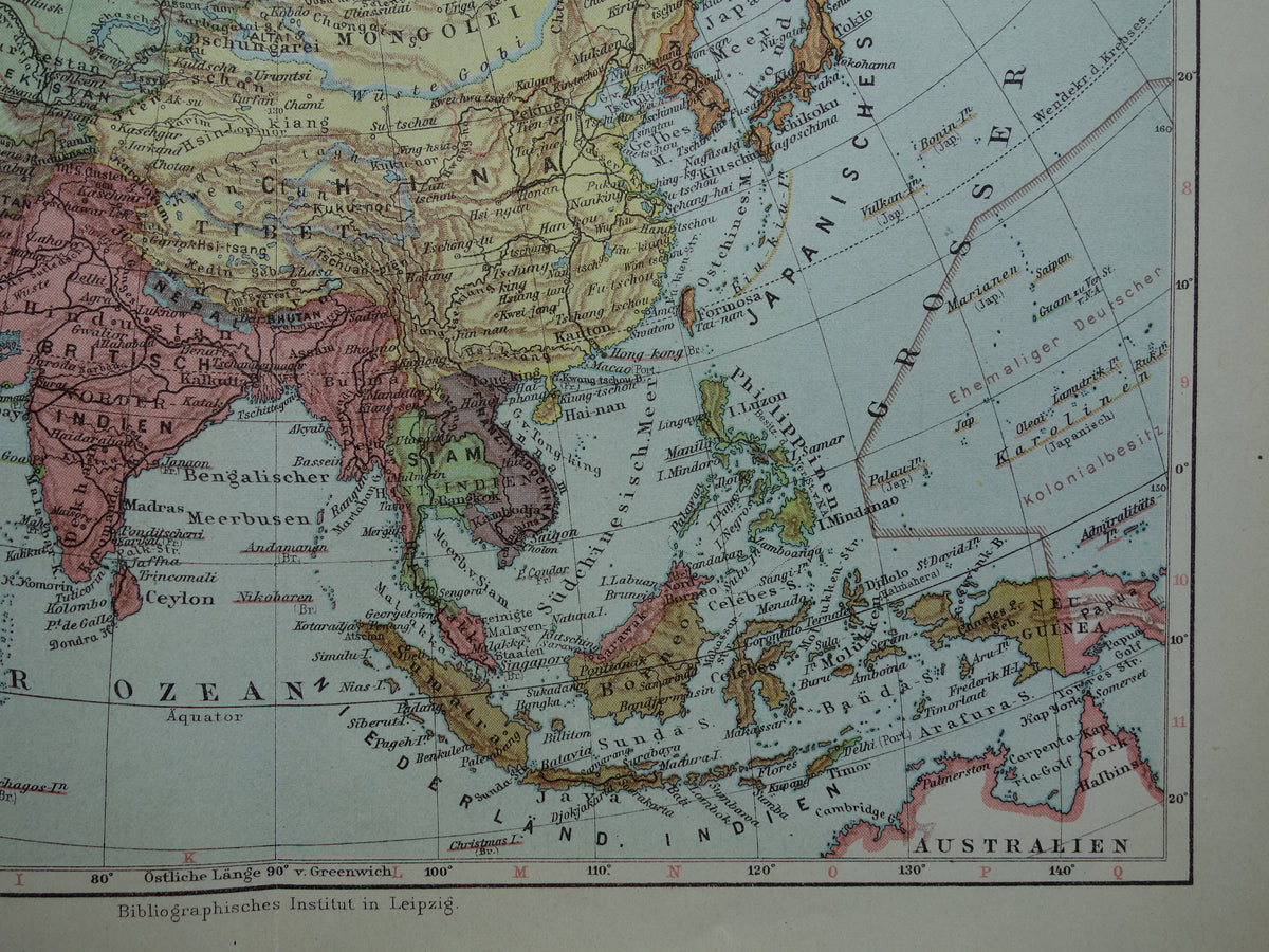 ASIA old map Set of 2 original vintage maps 1926 Political and Physical map continent