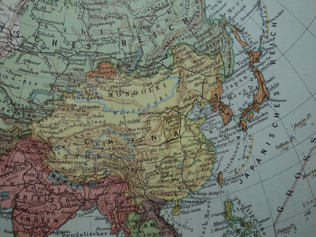 ASIA old map Set of 2 original vintage maps 1926 Political and Physical map continent