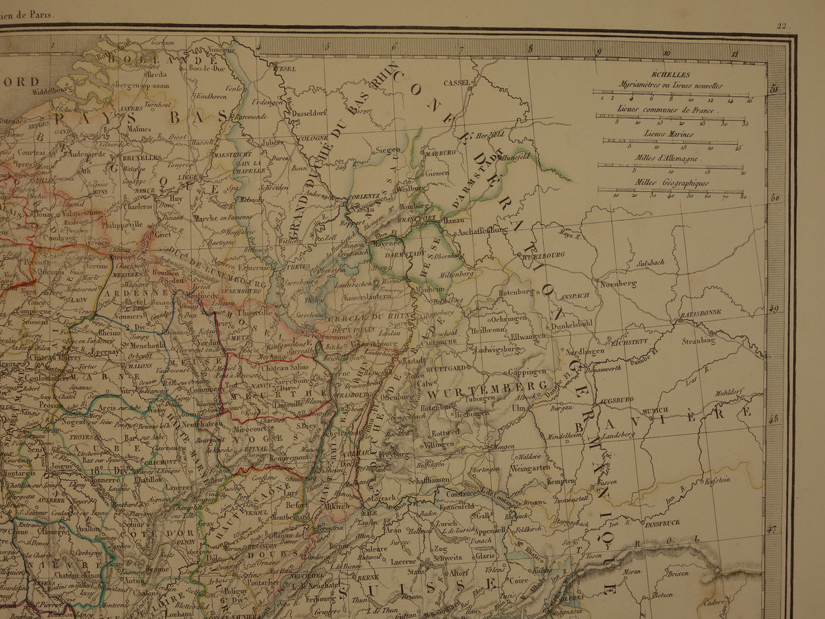 FRANCE large old french map of france in 1842 original antique hand colored map poster