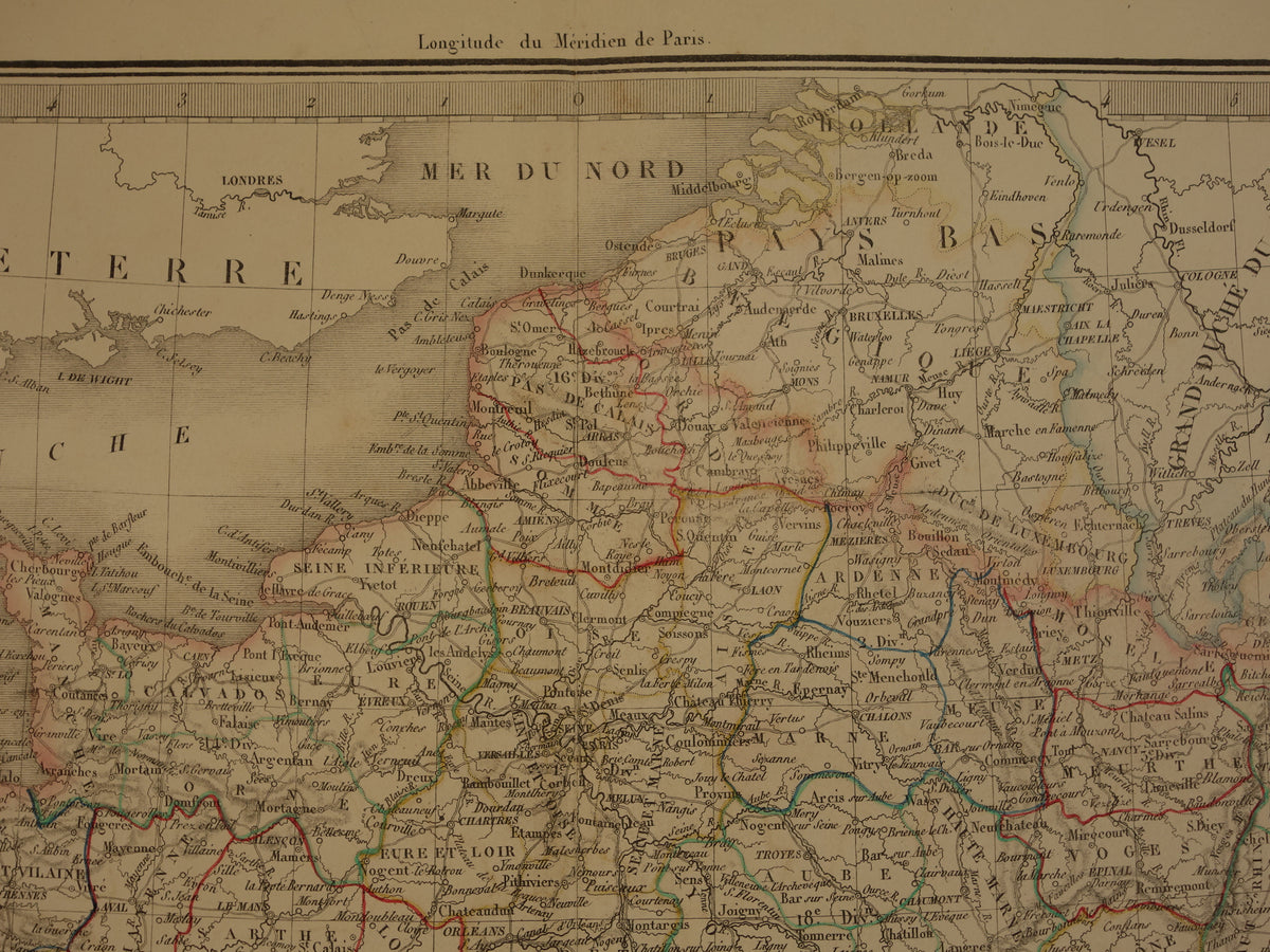 FRANCE large old french map of france in 1842 original antique hand colored map poster