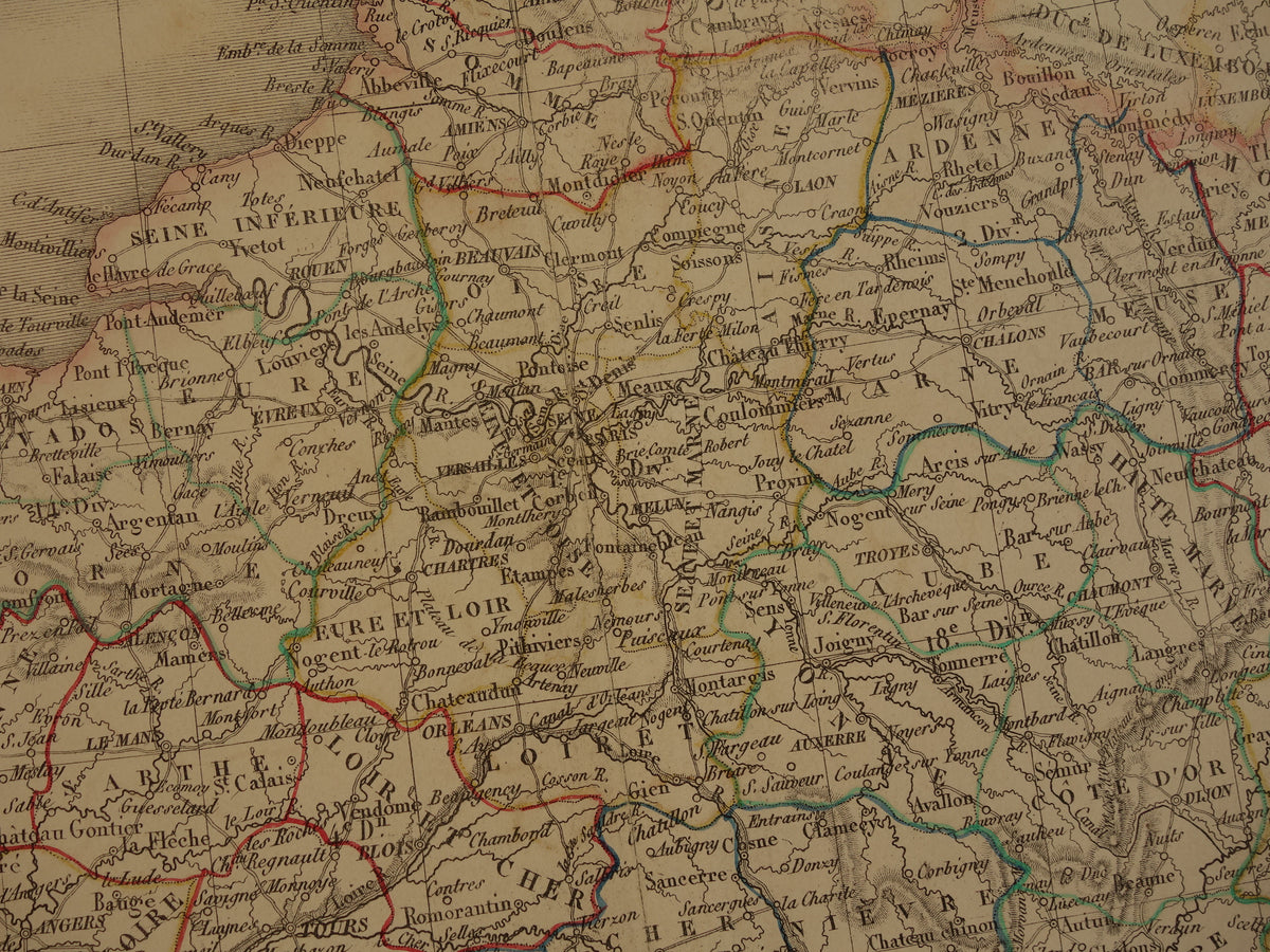 FRANCE large old french map of france in 1842 original antique hand colored map poster