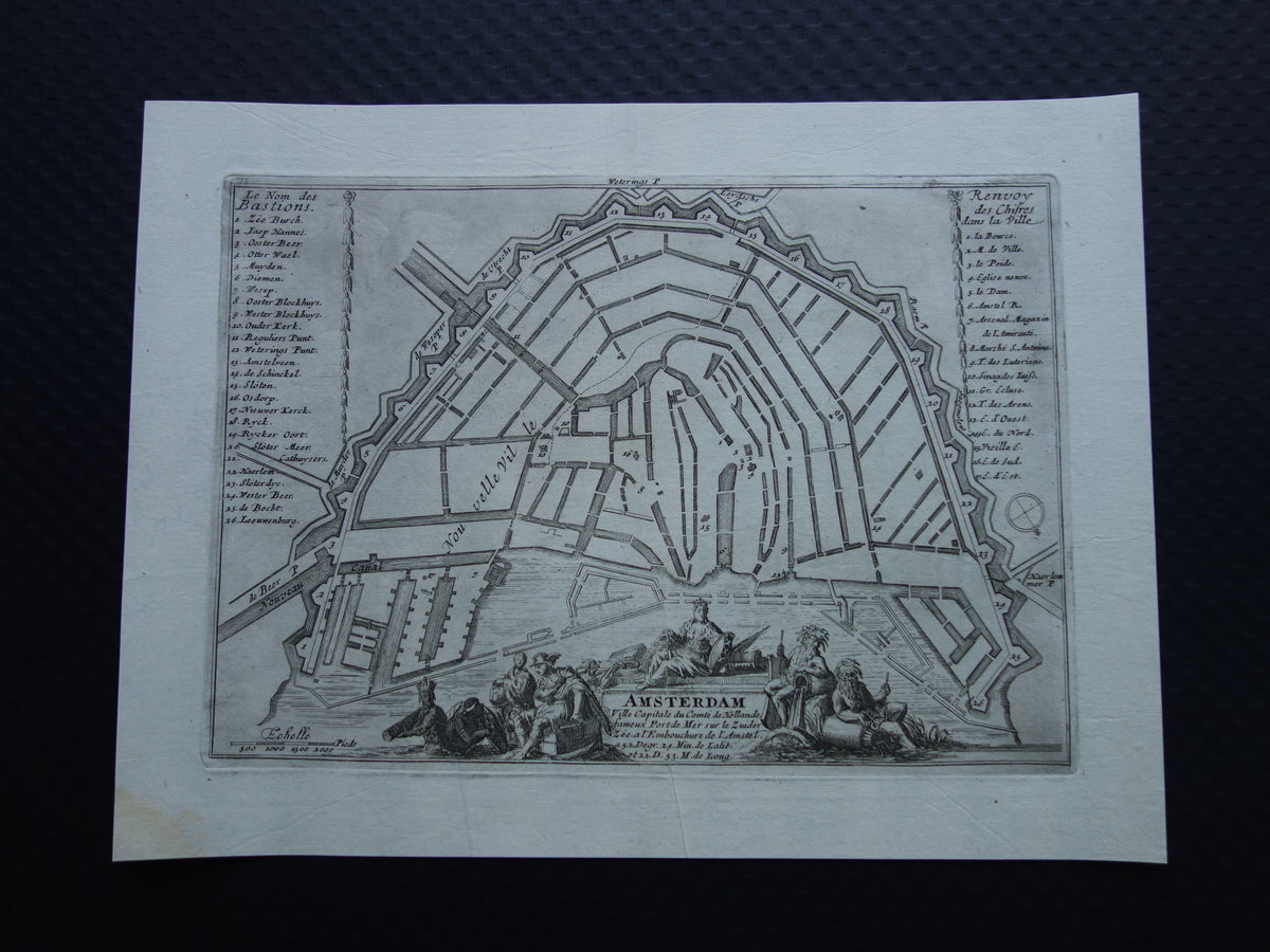 AMSTERDAM oude kaart van Amsterdam uit 1693 originele antieke plattegrond Nicolas de Fer