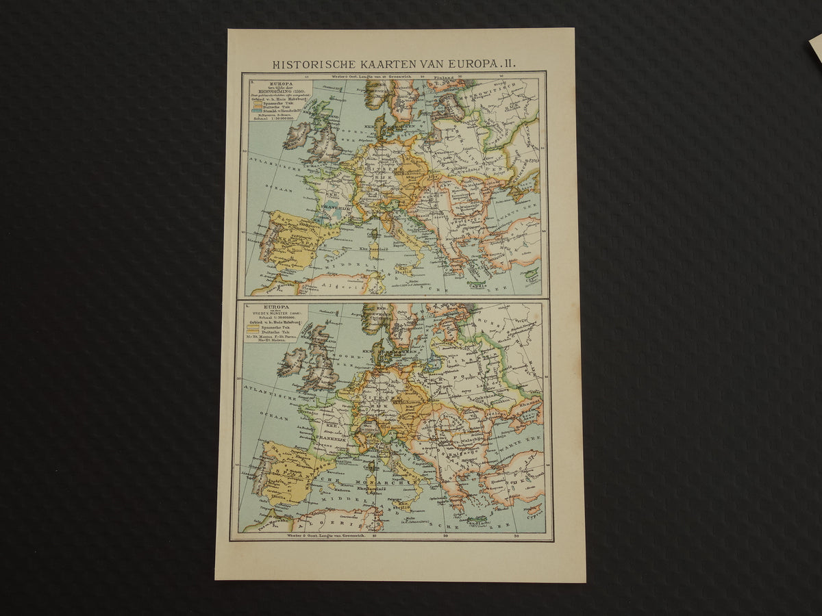 Set van 4 kleine kaarten over de Geschiedenis van Europa antieke landkaart Napoleon 1789 1815