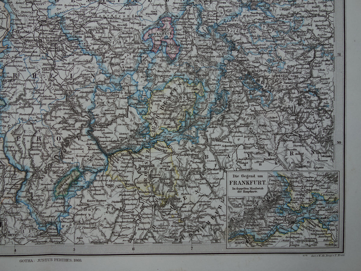 Antieke landkaart van Nederland België en Duitsland originele 155+ jaar oude kaart Holland vintage kaarten