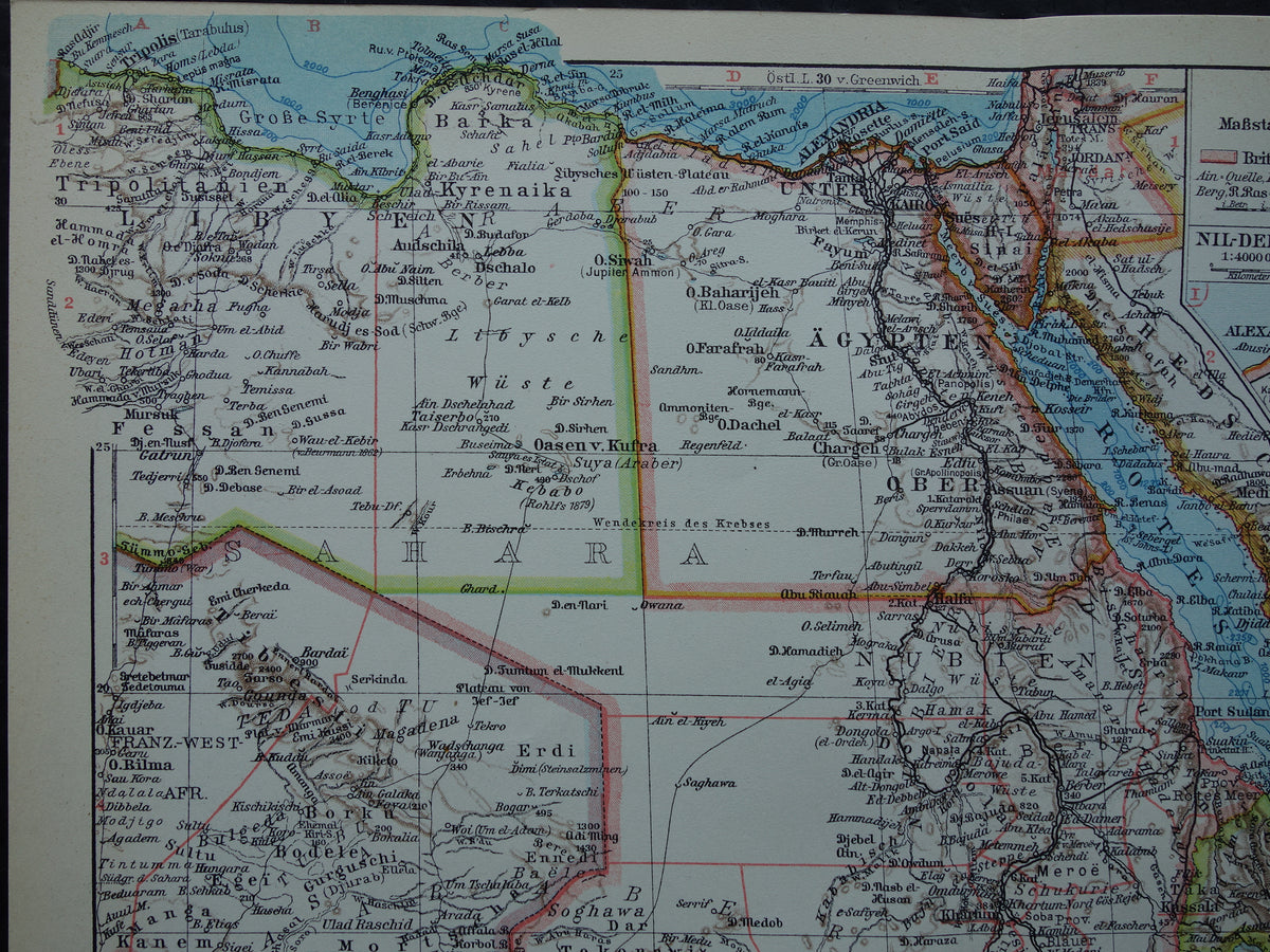Old map of Northeast Africa 1928 vintage German map Egypt Horn of Africa Ethiopia Suez Canal