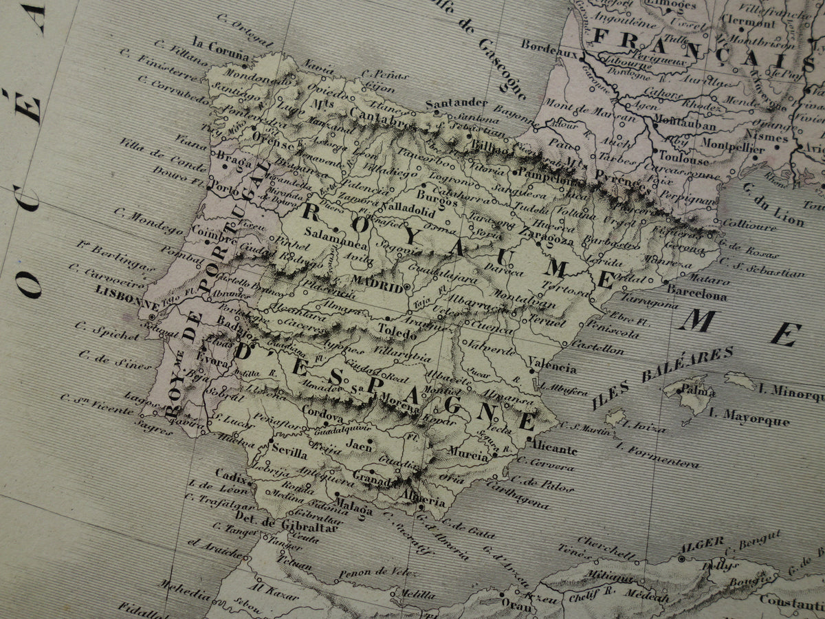EUROPE Large old map continent Europe antique map from 1858 Vintage French map