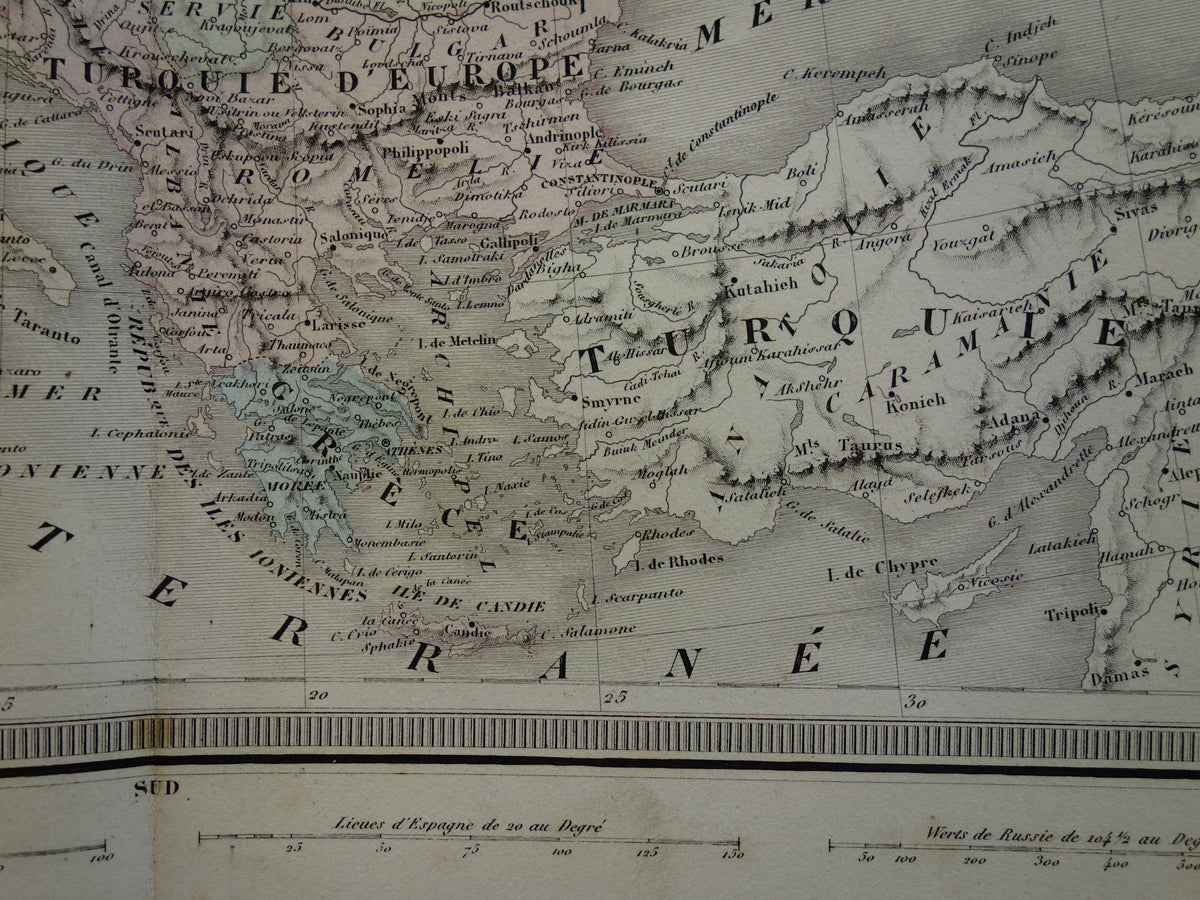 EUROPE Large old map continent Europe antique map from 1858 Vintage French map