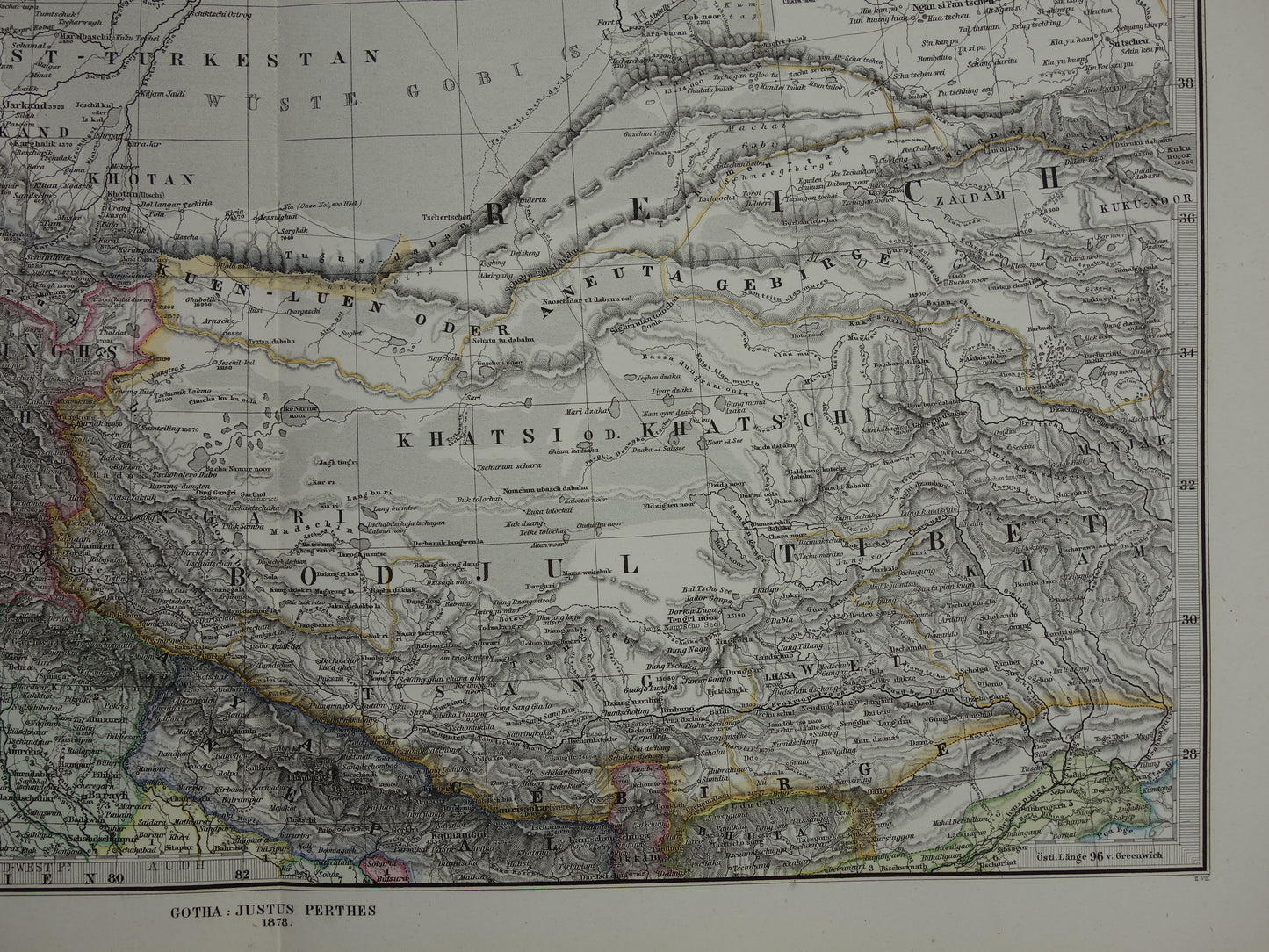 CENTRAL ASIA old map of Tibet Kashmir Turkestan Himalaya antique German map Uzbekistan Kyrgyzstan Tajikistan