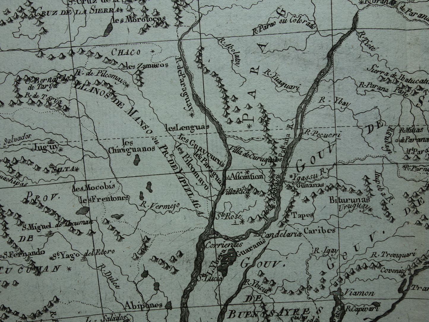 BRASILIEN & URUGUAY Alte Karte von Südostbrasilien Originale französische Bonne-Karte aus dem Jahr 1784