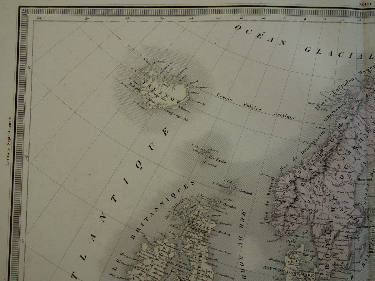 EUROPE Large old map continent Europe antique map from 1858 Vintage French map