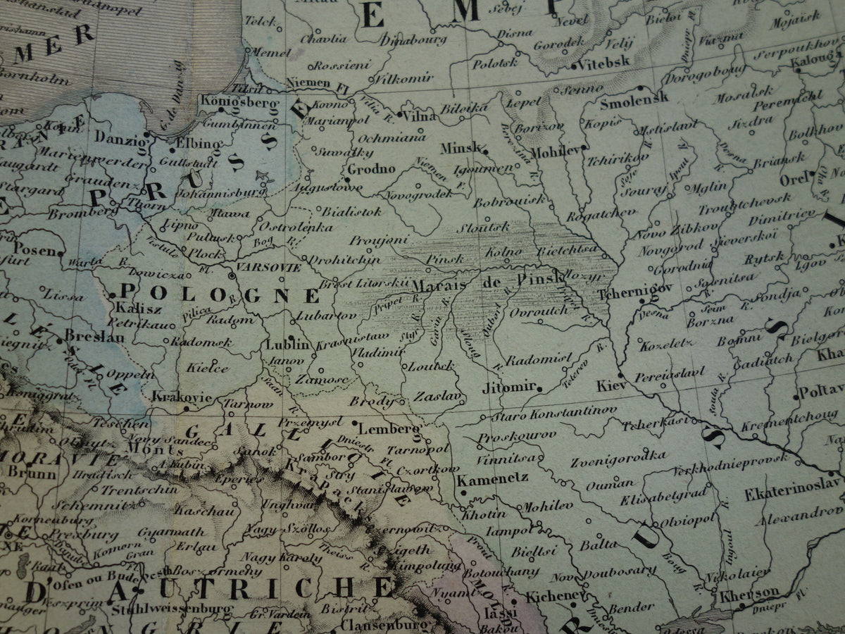 EUROPE Large old map continent Europe antique map from 1858 Vintage French map