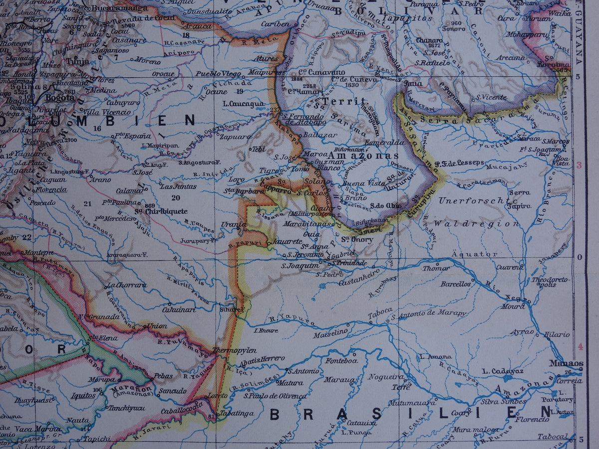 Old map Venezuela Colombia Ecuador Peru historical map old vintage maps