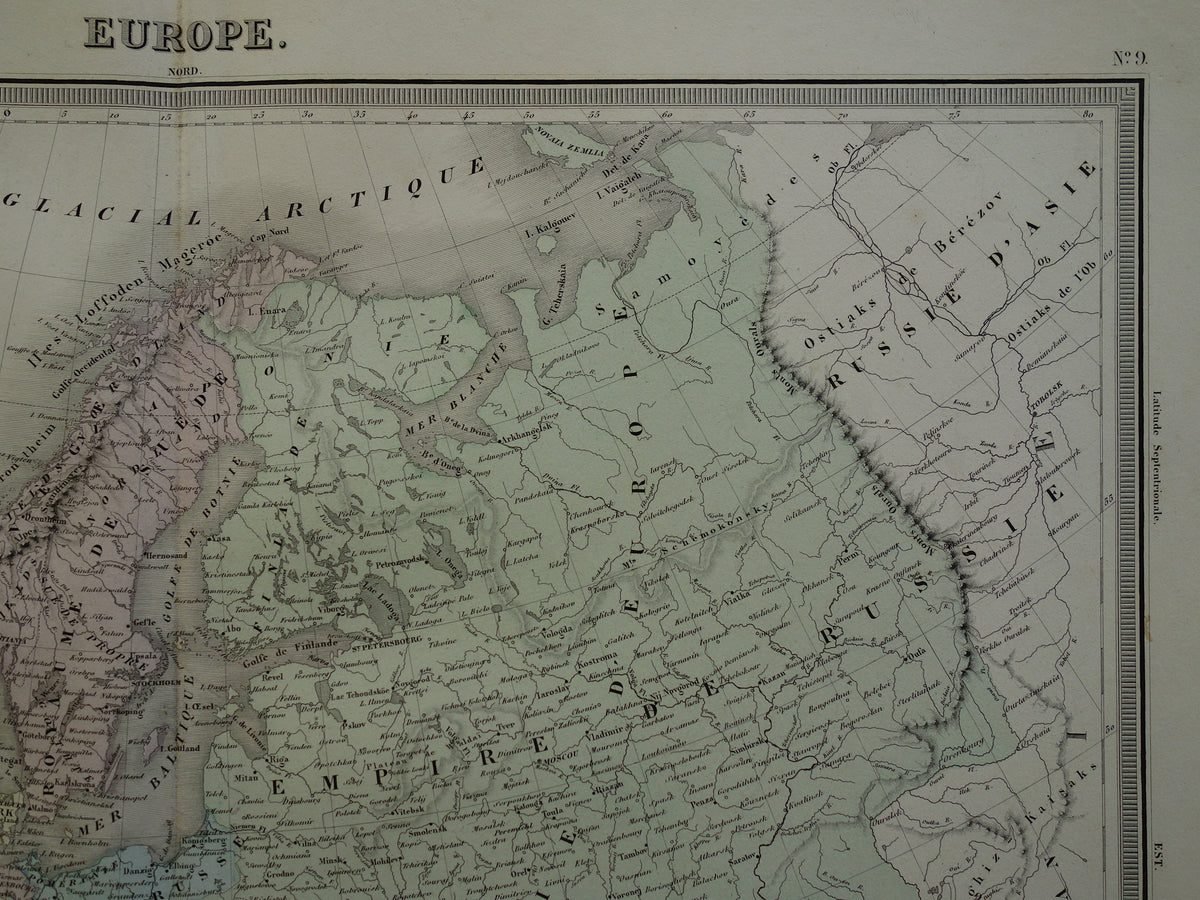 EUROPE Large old map continent Europe antique map from 1858 Vintage French map