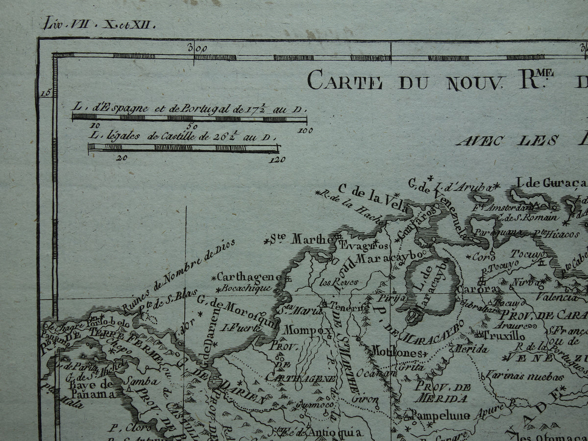 VENEZUELA Old map of northern South America with Suriname Original vintage French Bonne map from 1784 Colombia