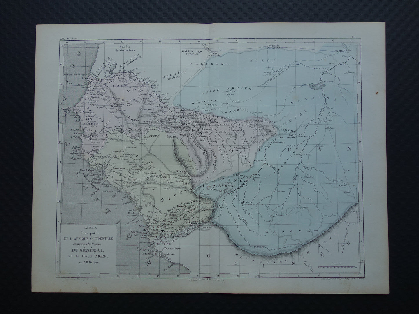 West Africa antique map - Hand-colored old French map of Gambia Mali Senegal Guinea