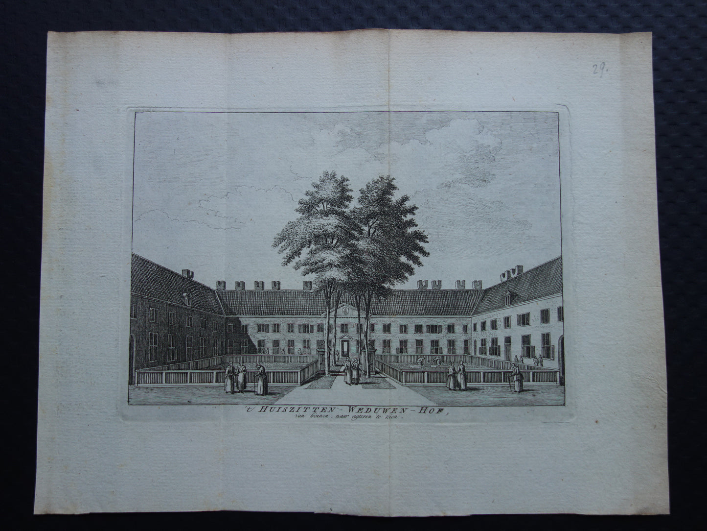 Old print of Karthuizerhof in Amsterdam Original antique engraving Huiszittenweduwenhof Karthuizerhofje Historical cityscape Vintage Print Karthuizerstraat 87-171