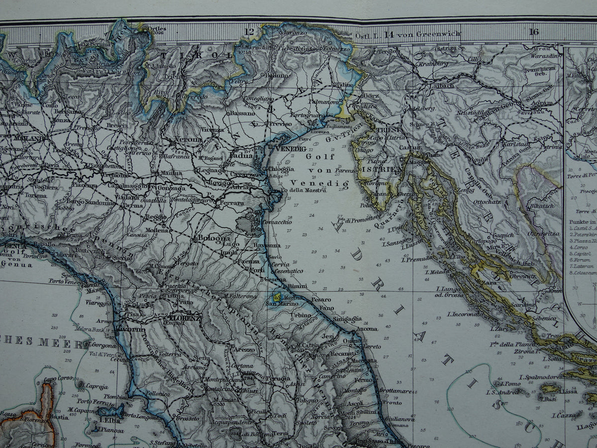 ITALIË antieke kaart van Italië Sicilië Etna Rome Turijn originele 145+ jaar oude landkaart van Italië