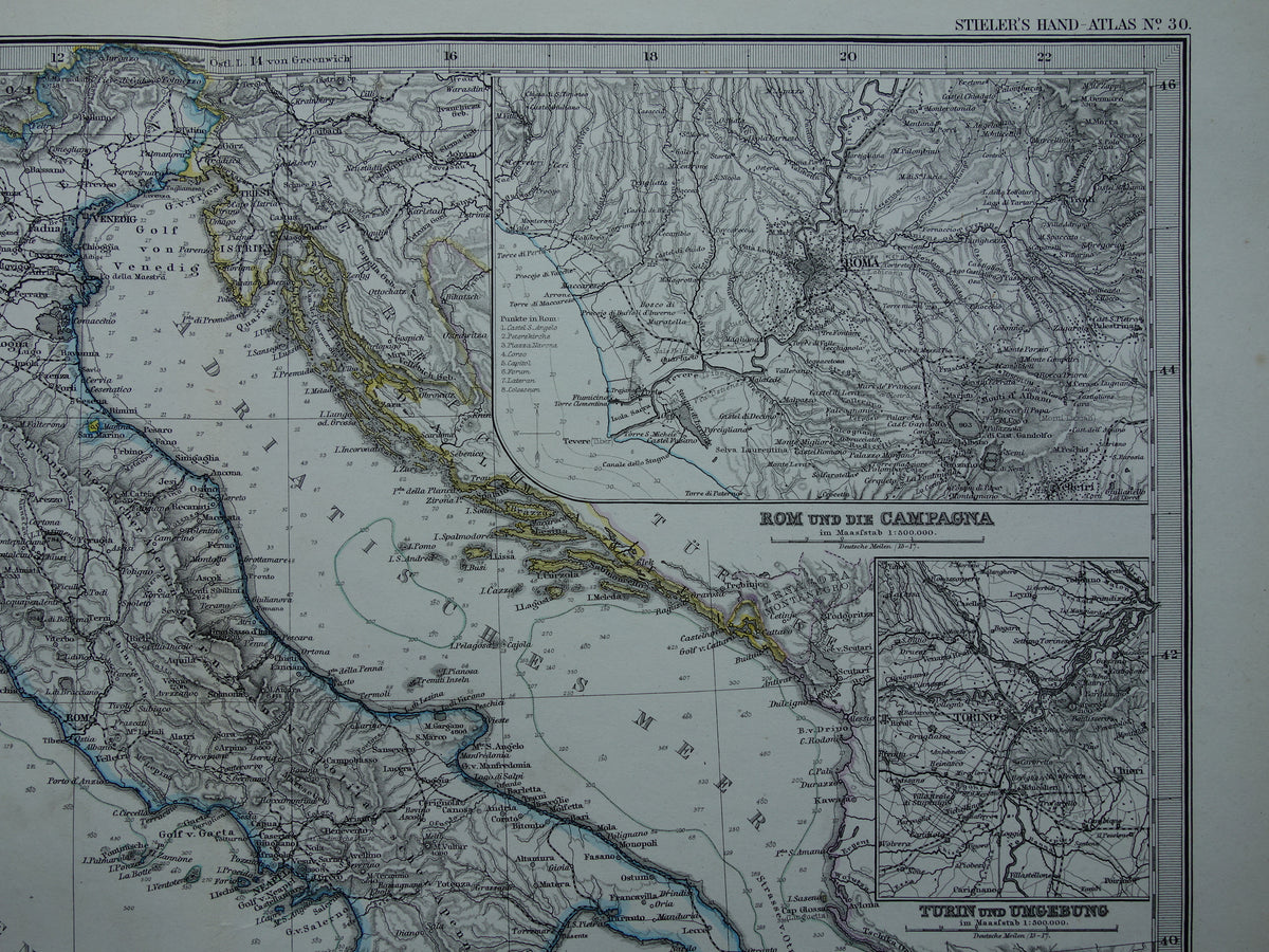 ITALIË antieke kaart van Italië Sicilië Etna Rome Turijn originele 145+ jaar oude landkaart van Italië
