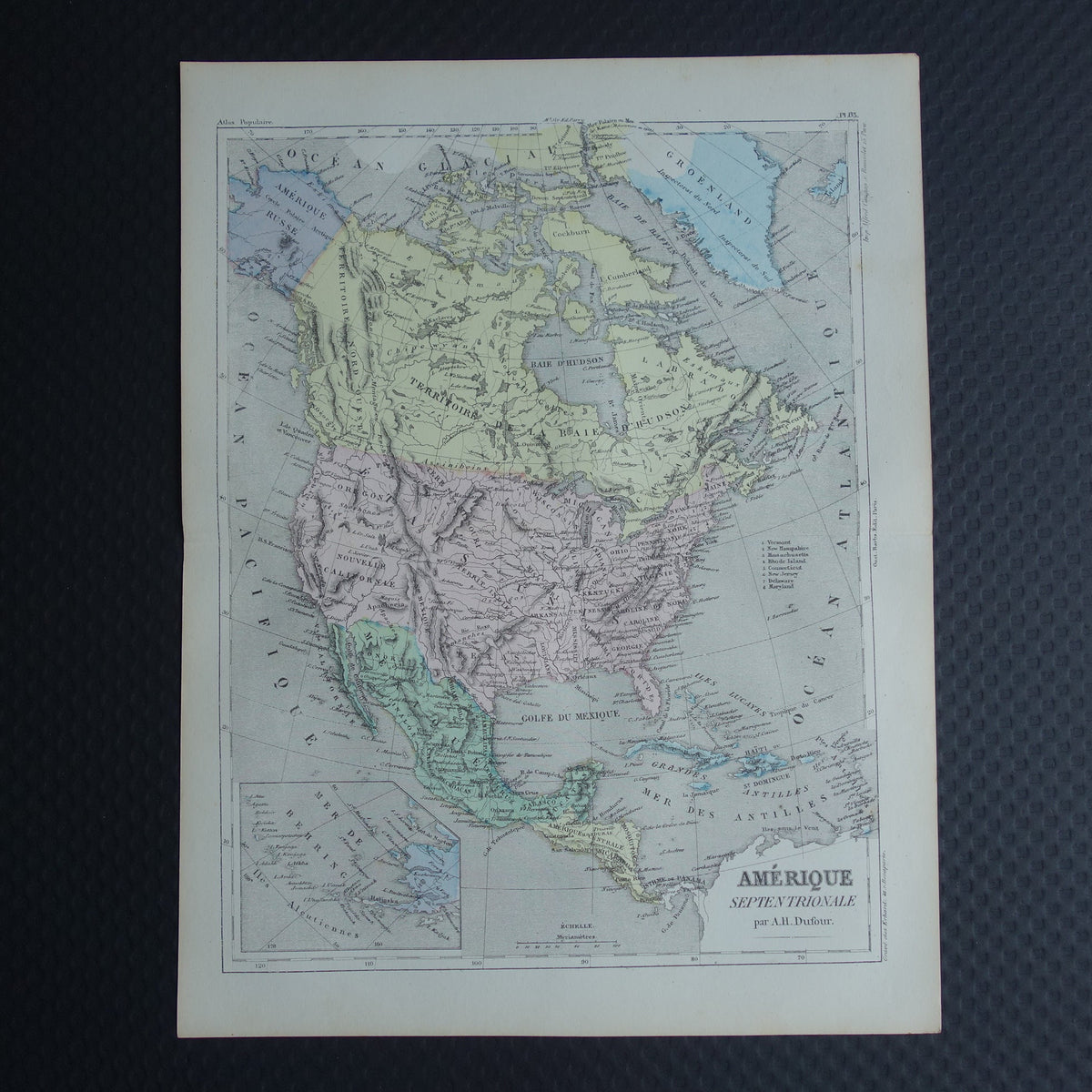 Noord-Amerika antieke landkaart - Handgekleurde oude Franse kaart van het continent