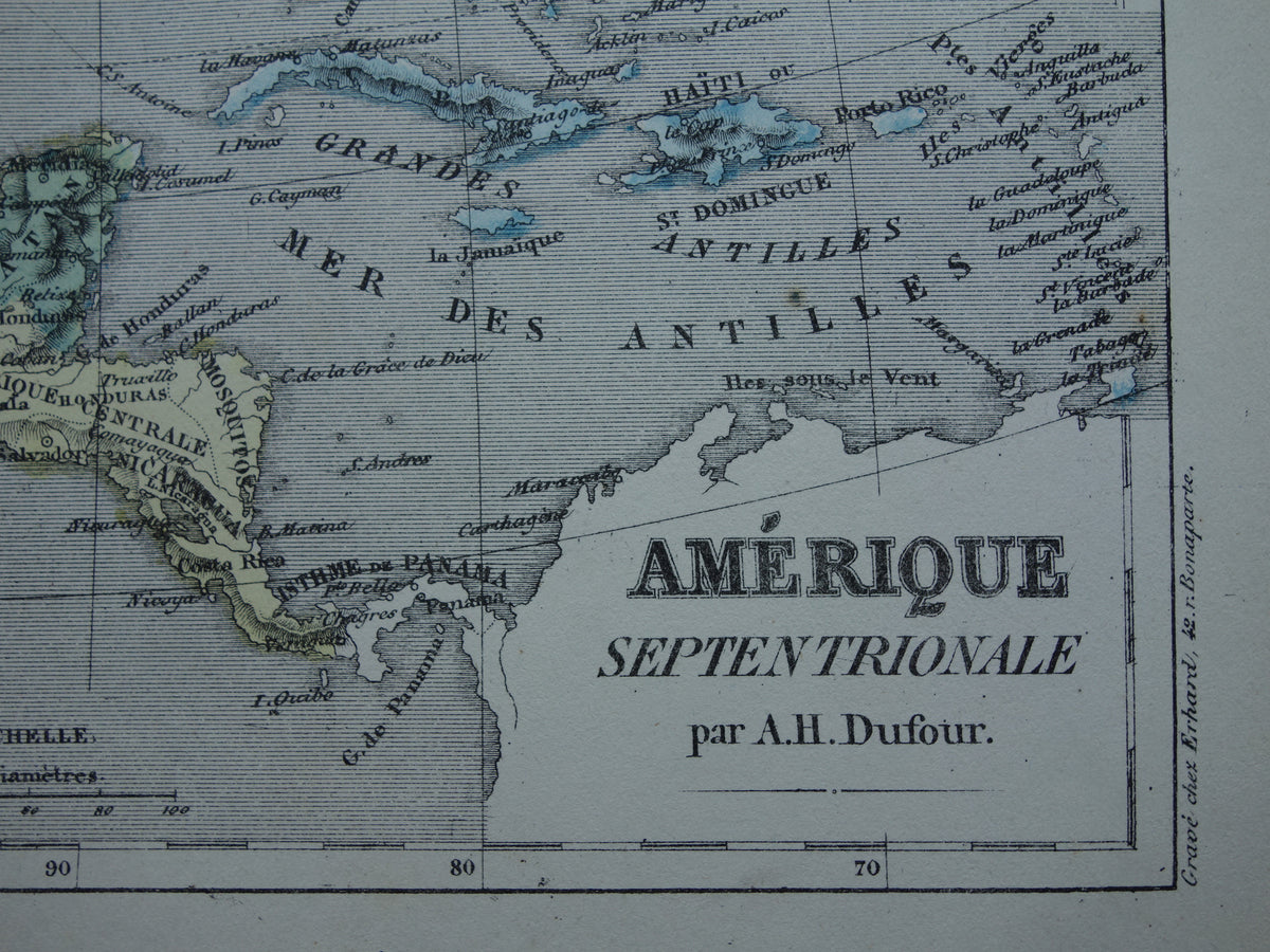 Noord-Amerika antieke landkaart - Handgekleurde oude Franse kaart van het continent