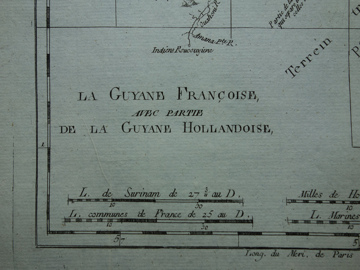 FRENCH GUIANA Old map of French Guiana with Suriname Original vintage French Bonne map from 1784
