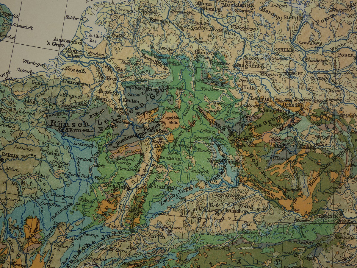 Old geological map of Central Europe Original antique geology map time scale formations vintage maps