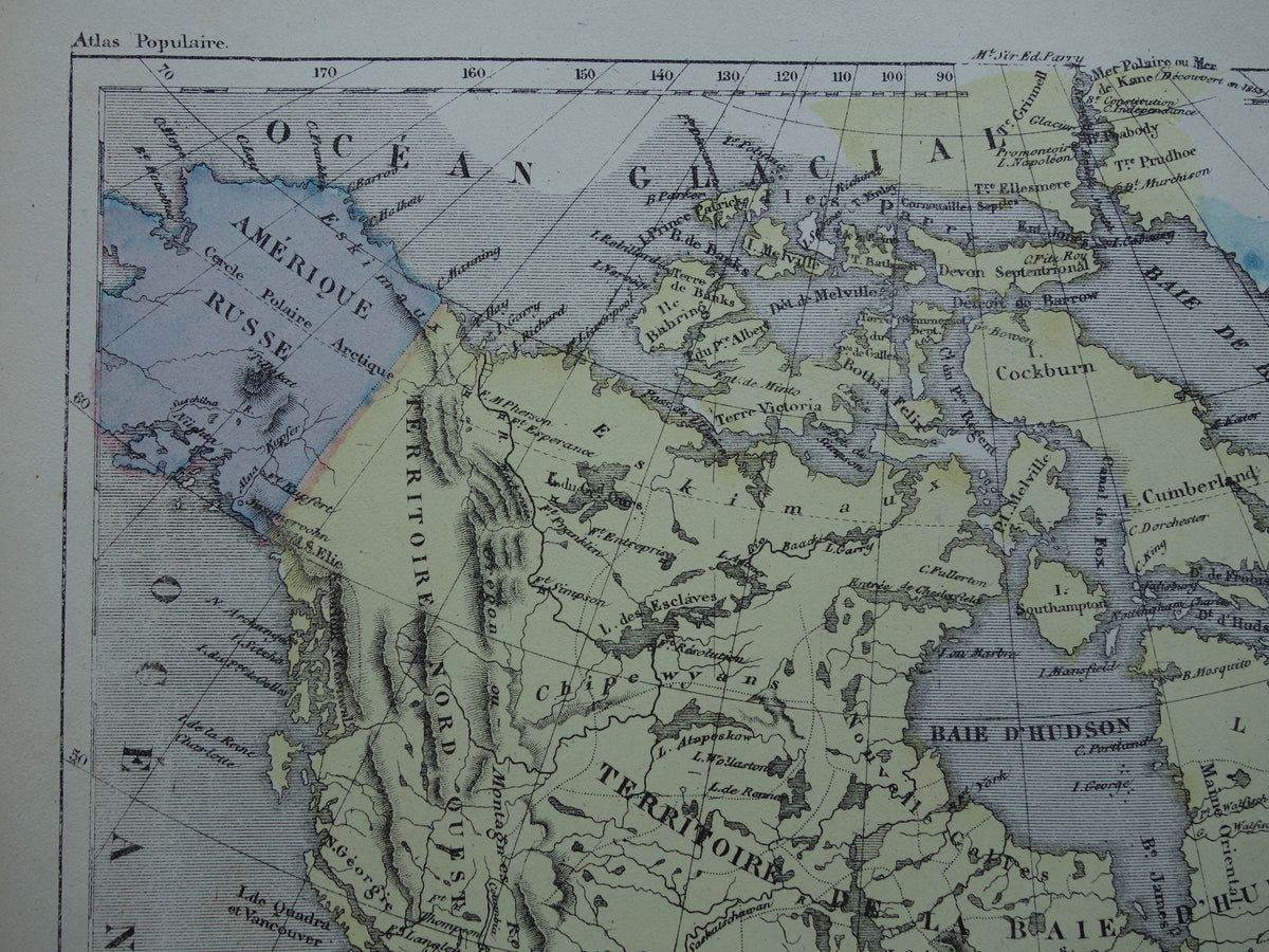 Noord-Amerika antieke landkaart - Handgekleurde oude Franse kaart van het continent
