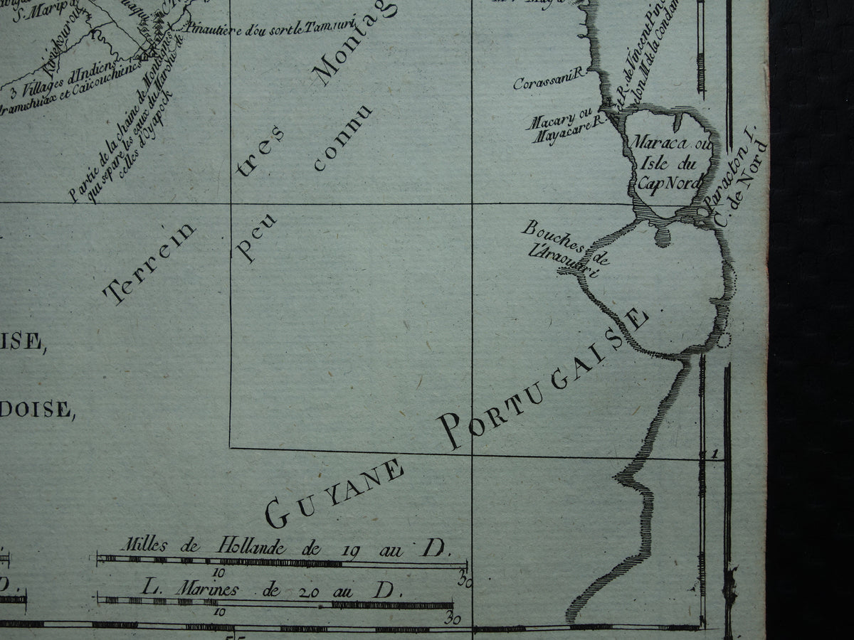 FRENCH GUIANA Old map of French Guiana with Suriname Original vintage French Bonne map from 1784