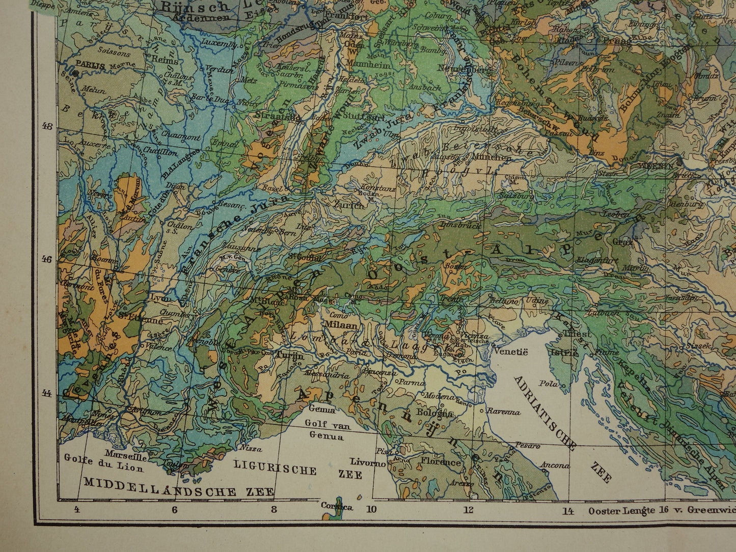 Old geological map of Central Europe Original antique geology map time scale formations vintage maps