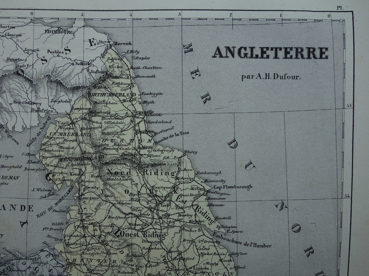 Antieke Franse landkaart van Engeland en Wales - Handgekleurde oude kaart Engeland