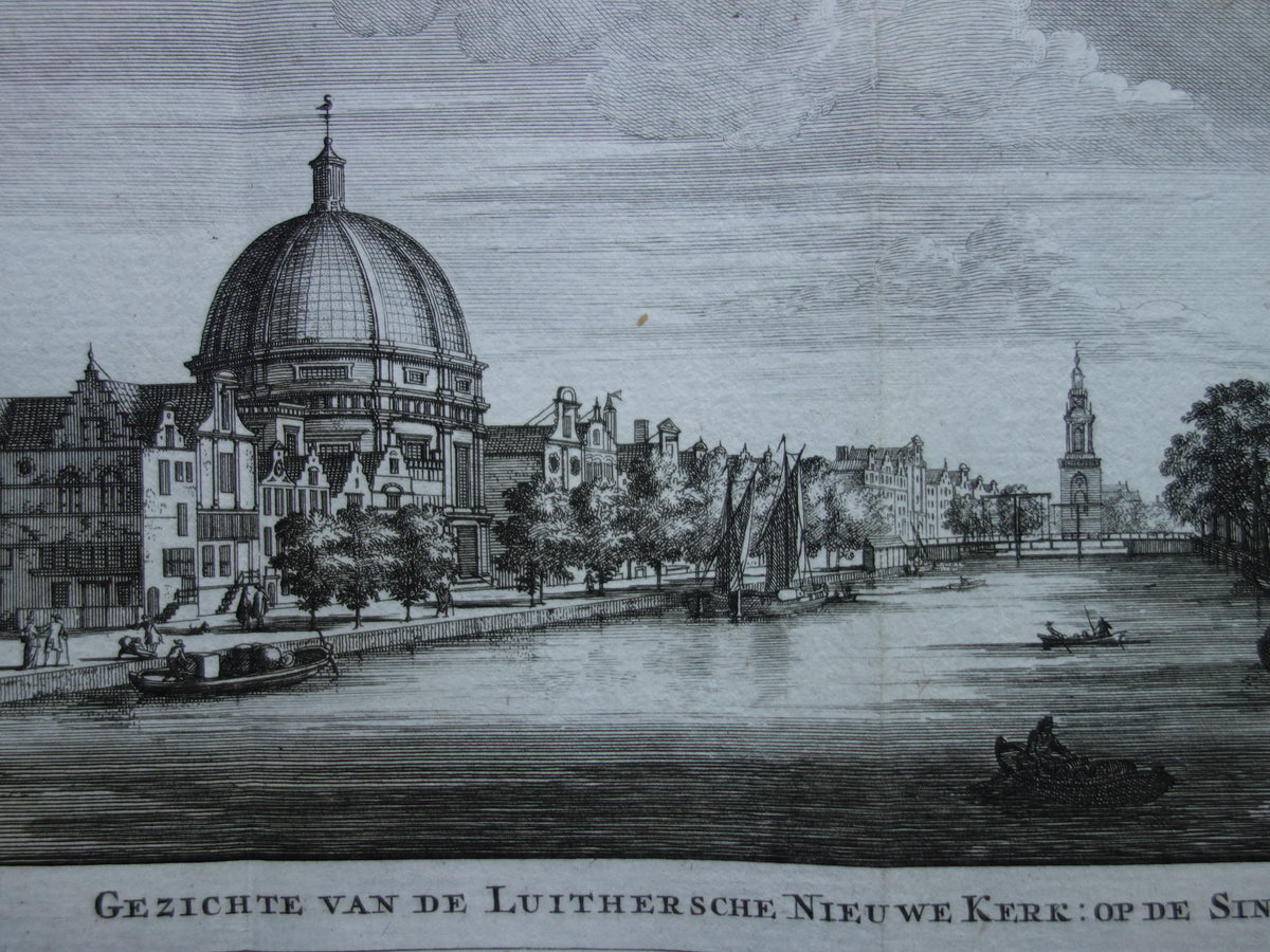 Gezichte van de Luithersche Nieuwe Kerk op de Singel originele gravure