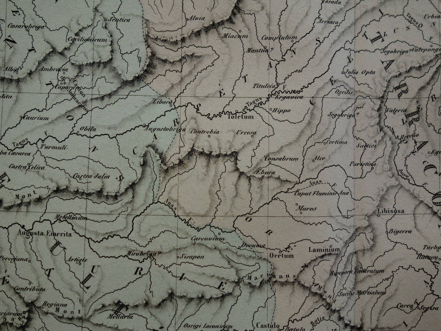 Old map of Spain & Portugal in classical antiquity - antique map from 1858 - history map with Latin names