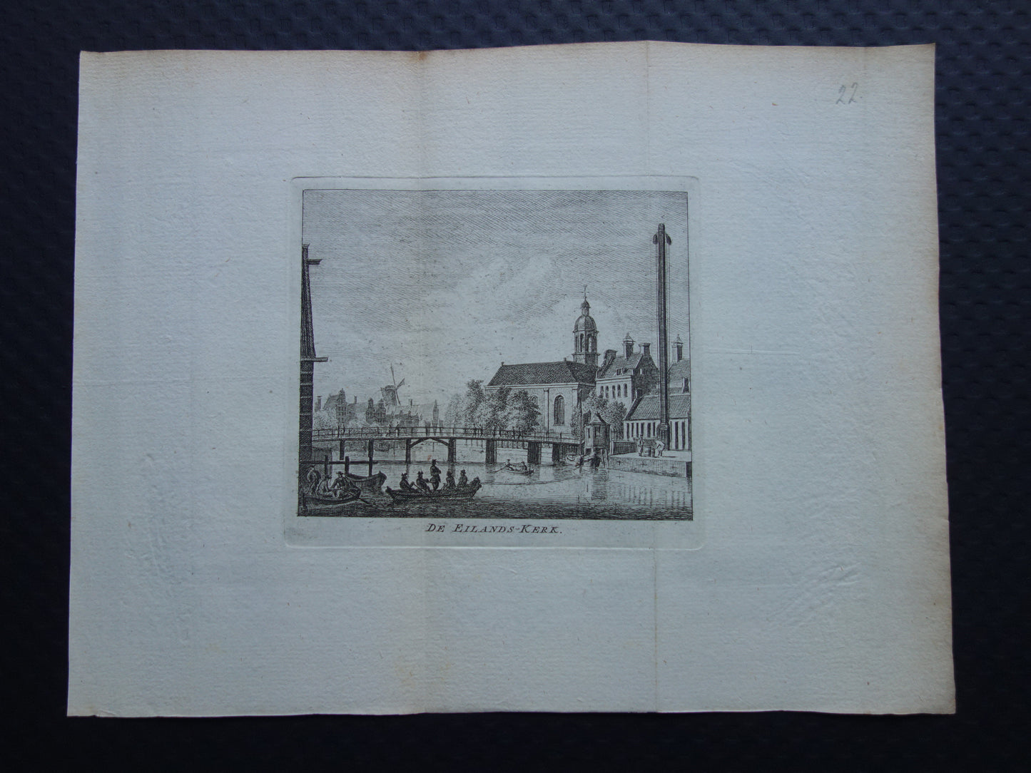 Island Church Bickerseiland Amsterdam Old print 1770 Original antique engraving Historical cityscape Vintage Print