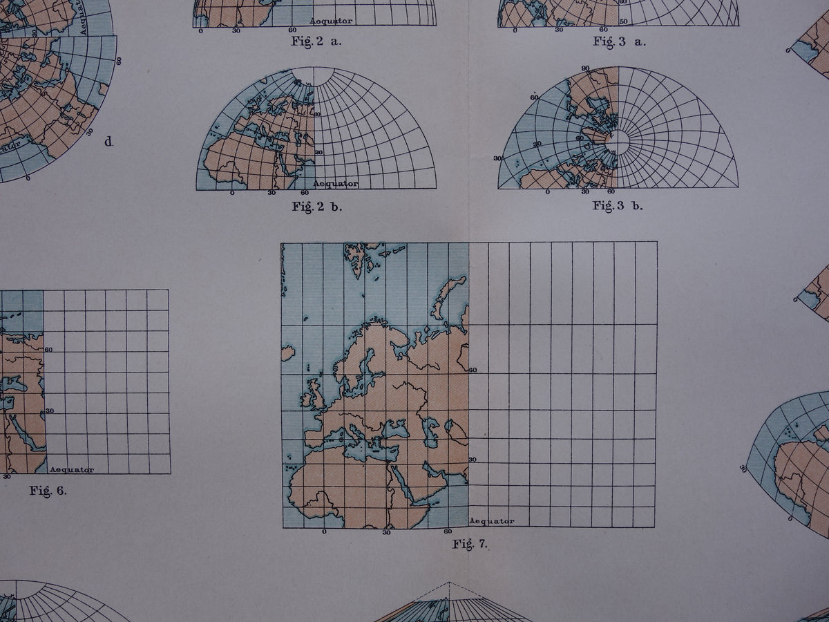 Cartography old print about map projections Cartography Geography antique print