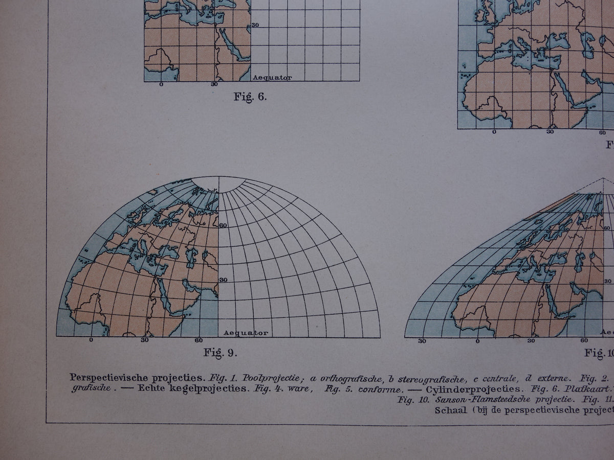 Cartography old print about map projections Cartography Geography antique print