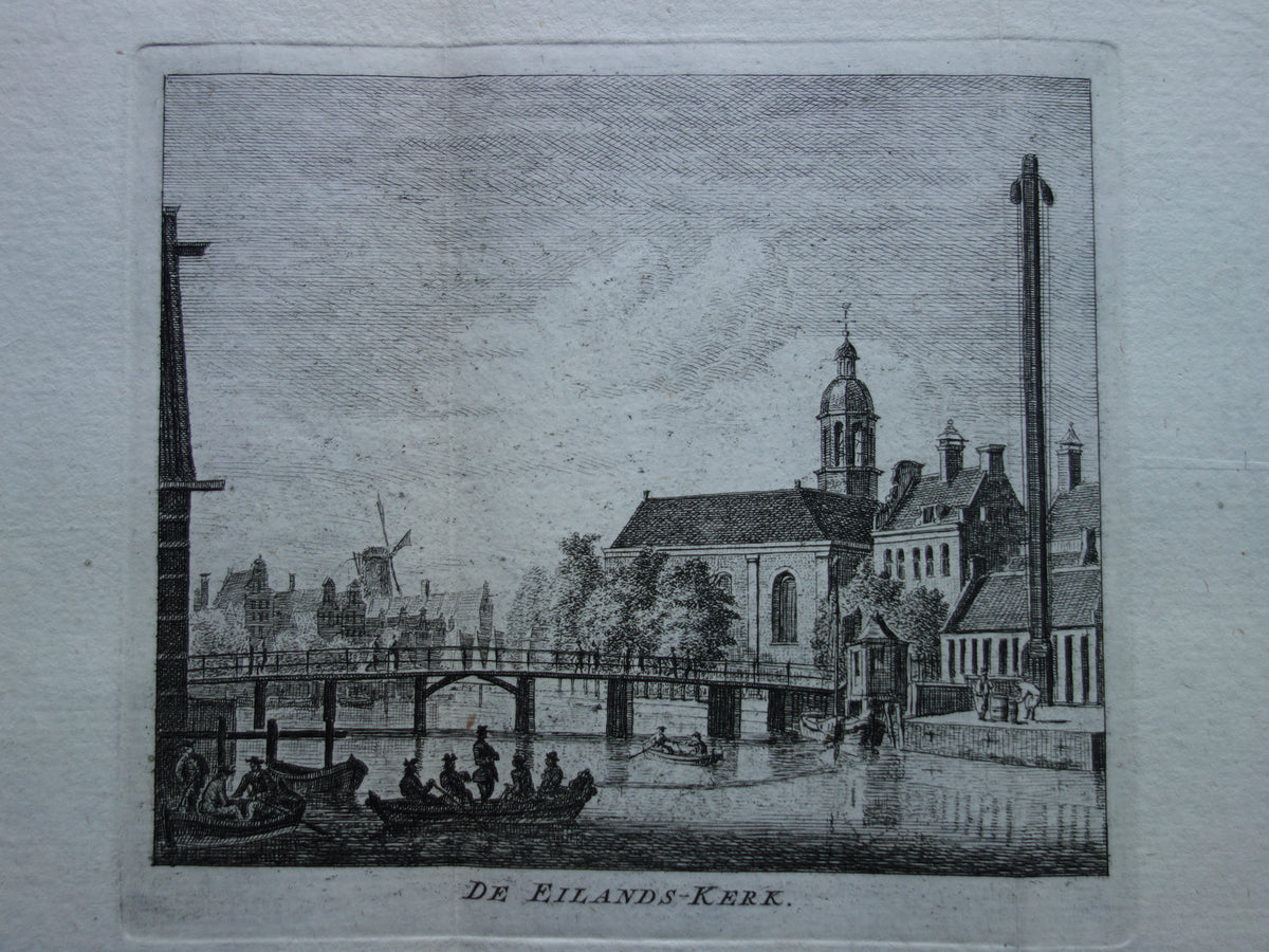 Eilandskerk Bickerseiland Amsterdam Oude prent 1770 Originele antieke gravure Historisch stadsgezicht Vintage Print
