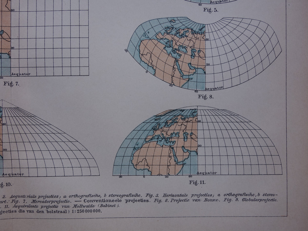 Cartography old print about map projections Cartography Geography antique print