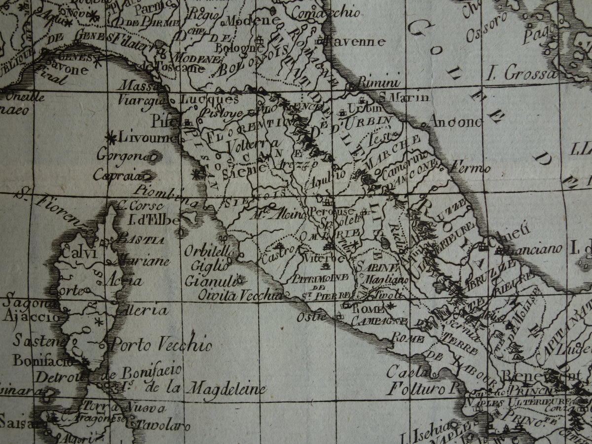 Italië oude kaart uit 1784 Originele antieke landkaart van Italië vintage kaarten