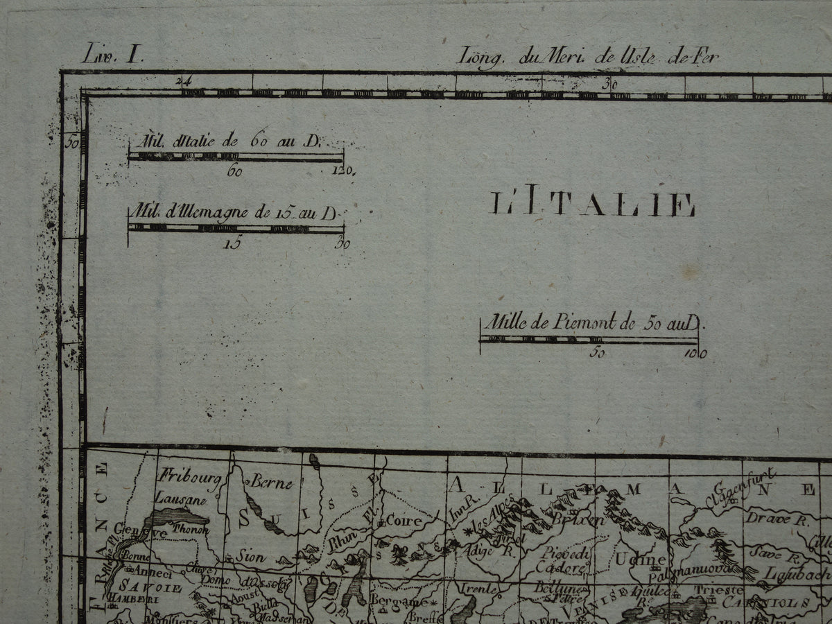 Italië oude kaart uit 1784 Originele antieke landkaart van Italië vintage kaarten